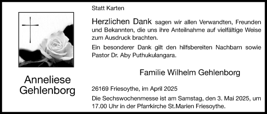 Anzeige von Anneliese Gehlenborg von OM-Medien