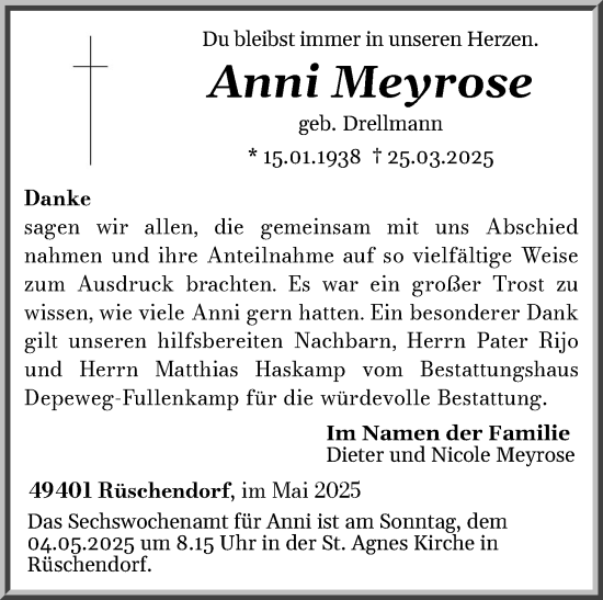 Anzeige von Anni Meyrose von OM-Medien