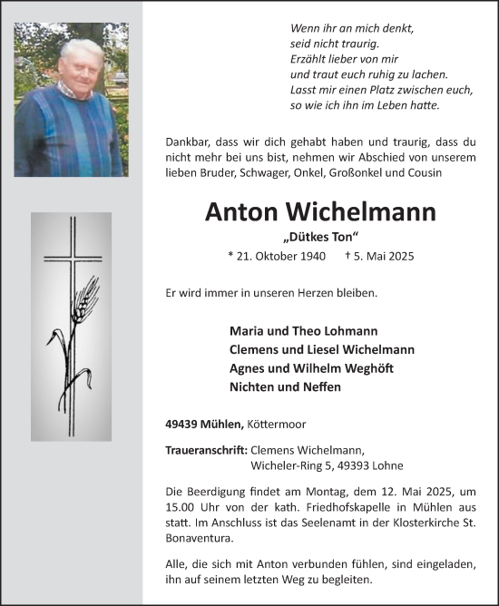 Anzeige von Anton Wichelmann von OM-Medien