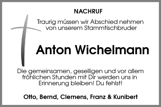 Anzeige von Anton Wichelmann von OM-Medien