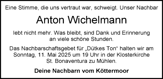 Anzeige von Anton Wichelmann von OM-Medien