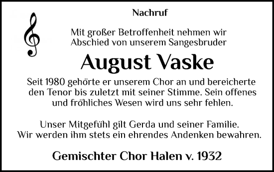 Anzeige von August Vaske von OM-Medien