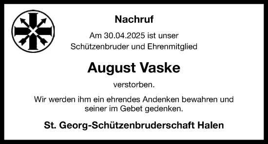 Anzeige von August Vaske von OM-Medien