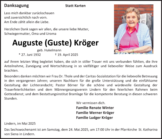 Anzeige von Auguste Kröger von OM-Medien