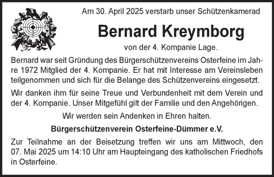 Anzeige von Bernard Kreymborg  von OM-Medien