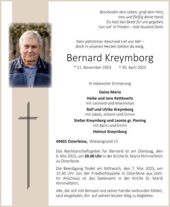 Anzeige von Bernard Kreymborg von OM-Medien