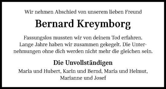 Anzeige von Bernard Kreymborg von OM-Medien