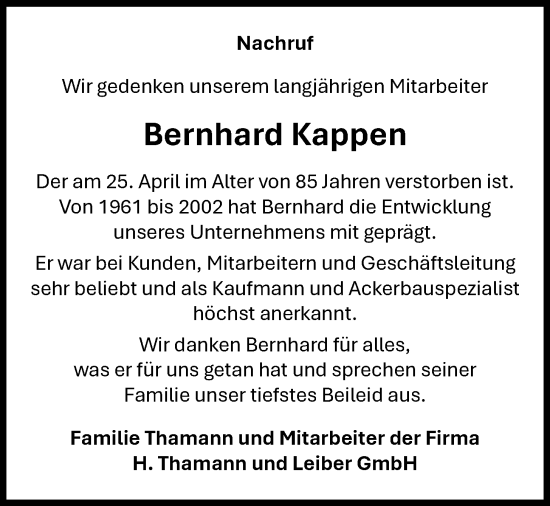 Anzeige von Bernhard Kappen von OM-Medien
