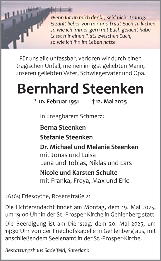 Anzeige von Bernhard Steenken von OM-Medien