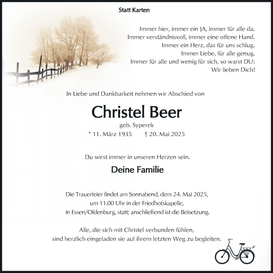 Anzeige von Christel Beer von OM-Medien