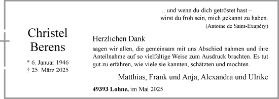 Anzeige von Christel Berens von OM-Medien