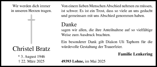 Anzeige von Christel Bratz von OM-Medien