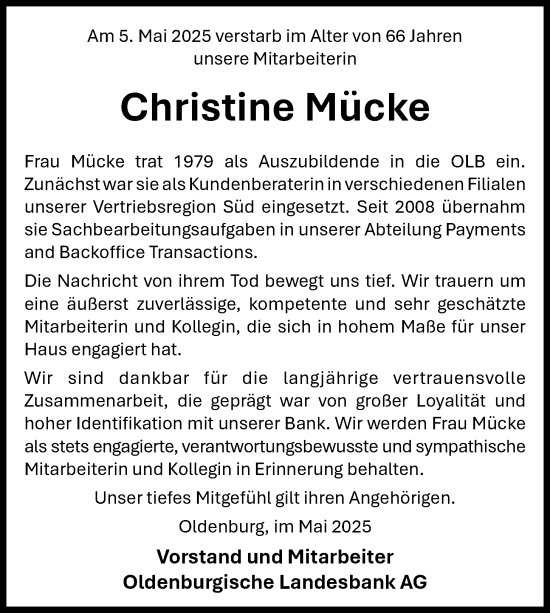 Anzeige von Christine Mücke von OM-Medien
