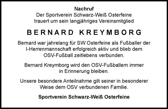 Anzeige von Bernard Kreymborg  von OM-Medien