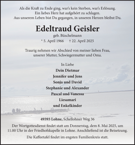 Anzeige von Edeltraud Geisler von OM-Medien