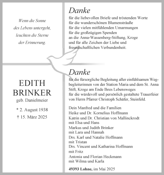 Anzeige von Edith Brinker von OM-Medien