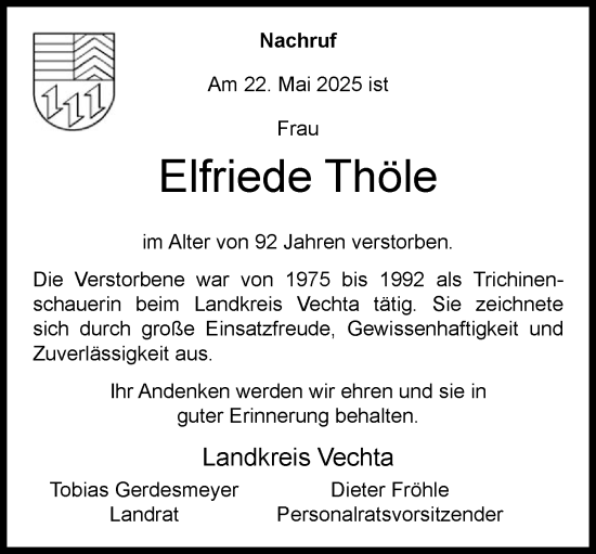 Anzeige von Elfriede Thöle von OM-Medien