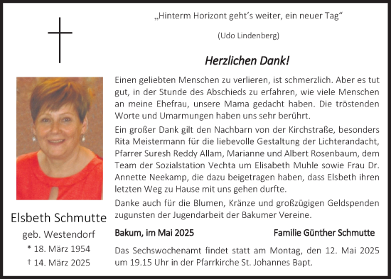 Anzeige von Elsbeth Schmutte von OM-Medien