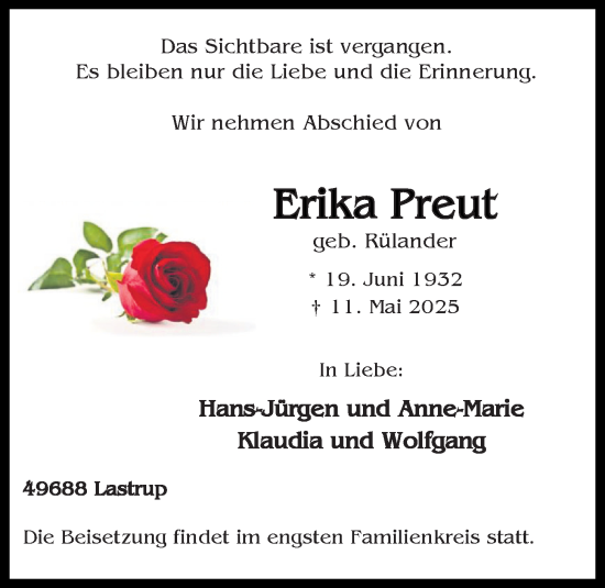 Anzeige von Erika Preut von OM-Medien