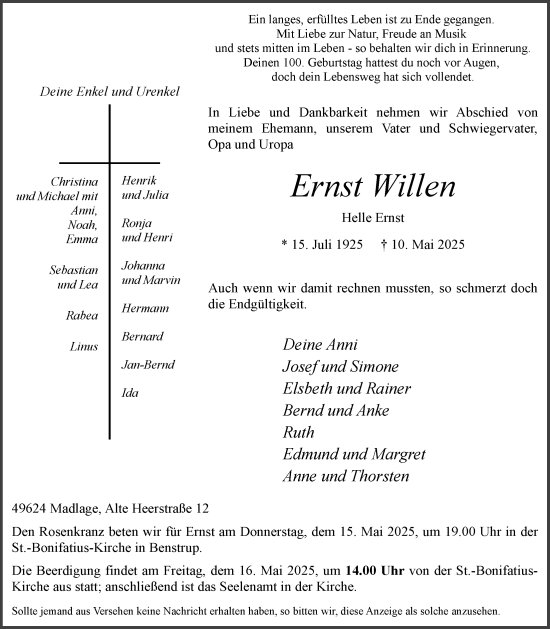 Anzeige von Ernst Willen von OM-Medien