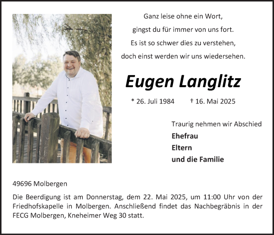 Anzeige von Eugen Langlitz von OM-Medien
