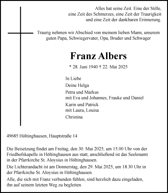 Anzeige von Franz Albers von OM-Medien