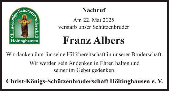 Anzeige von Franz Albers von OM-Medien