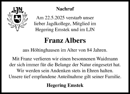 Anzeige von Franz Albers von OM-Medien