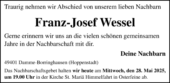 Anzeige von Franz-Josef Wessel von OM-Medien
