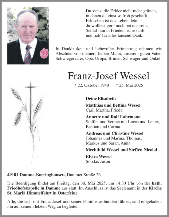 Anzeige von Franz-Josef Wessel von OM-Medien