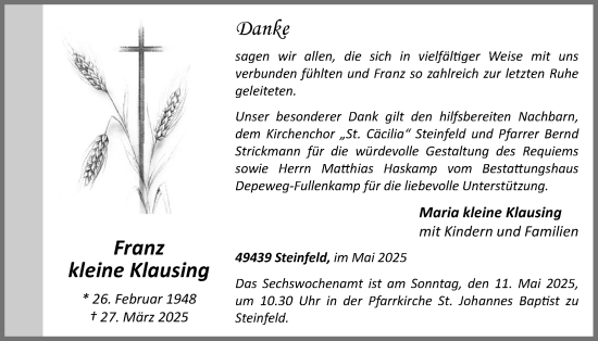 Anzeige von Franz kleine Klausing von OM-Medien