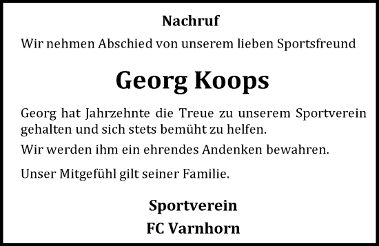 Anzeige von Georg Koops von OM-Medien