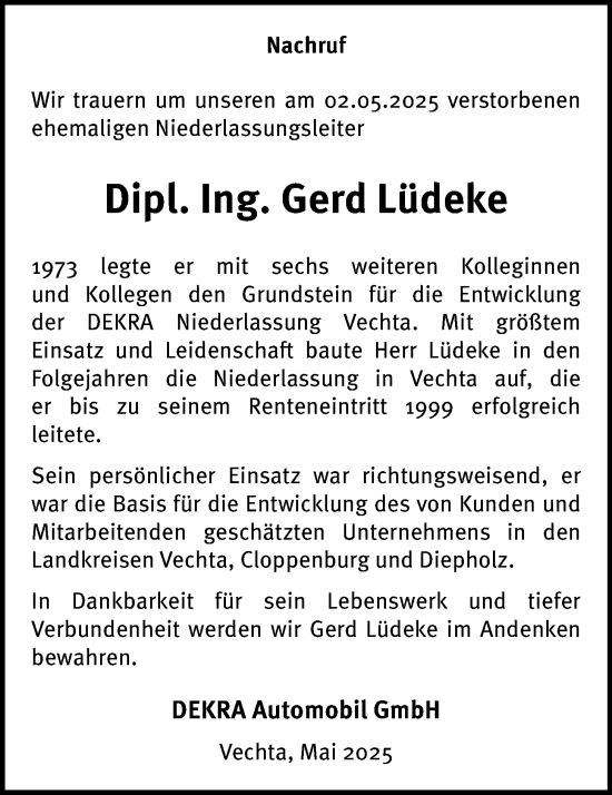 Anzeige von Gerd Lüdeke von OM-Medien