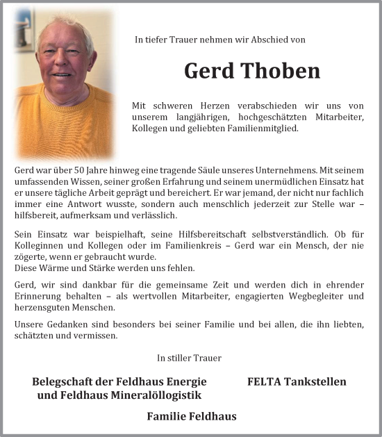 Anzeige von Gerd Thoben von OM-Medien