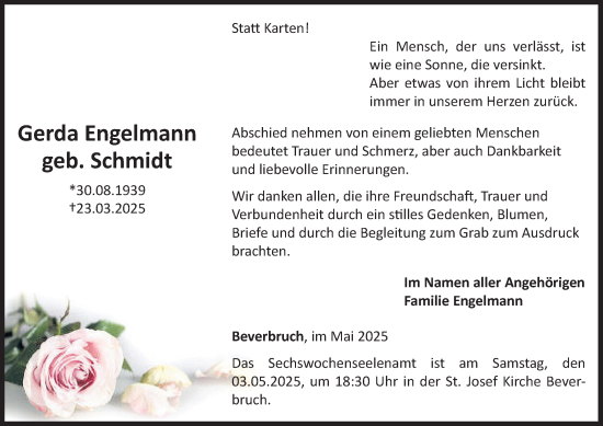 Anzeige von Gerda Engelmann von OM-Medien