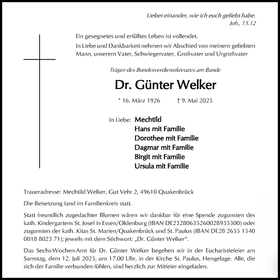 Anzeige von Günter Welker von OM-Medien