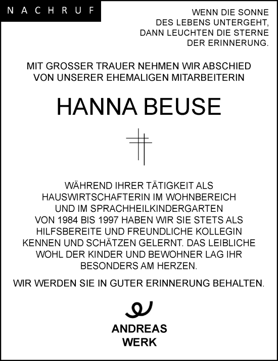 Anzeige von Hanna Beuse von OM-Medien