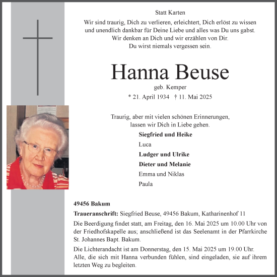 Anzeige von Hanna Beuse von OM-Medien