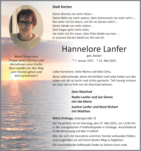 Anzeige von Hannelore Lanfer von OM-Medien