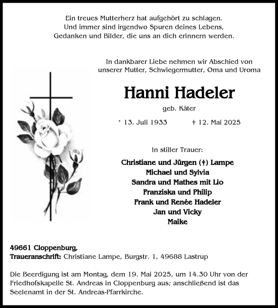 Anzeige von Hanni Hadeler von OM-Medien