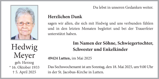 Anzeige von Hedwig Meyer von OM-Medien