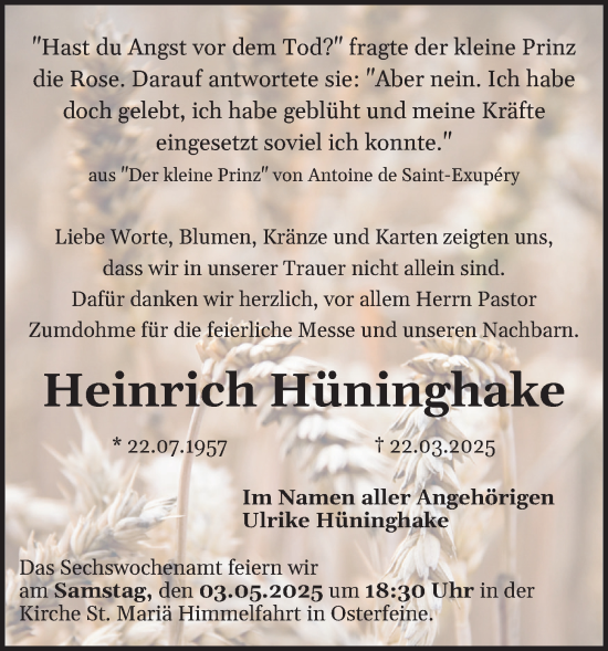 Anzeige von Heinrich Hüninghake von OM-Medien