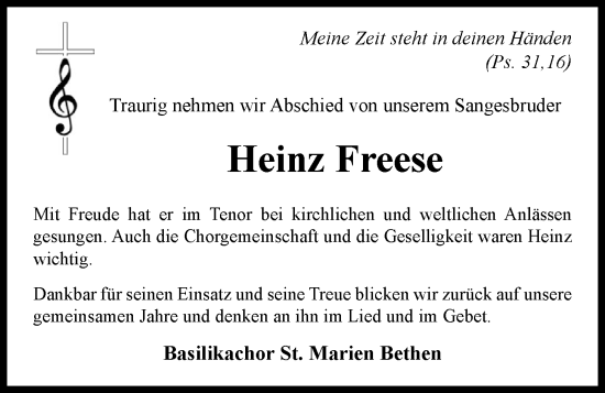 Anzeige von Heinz Freese von OM-Medien