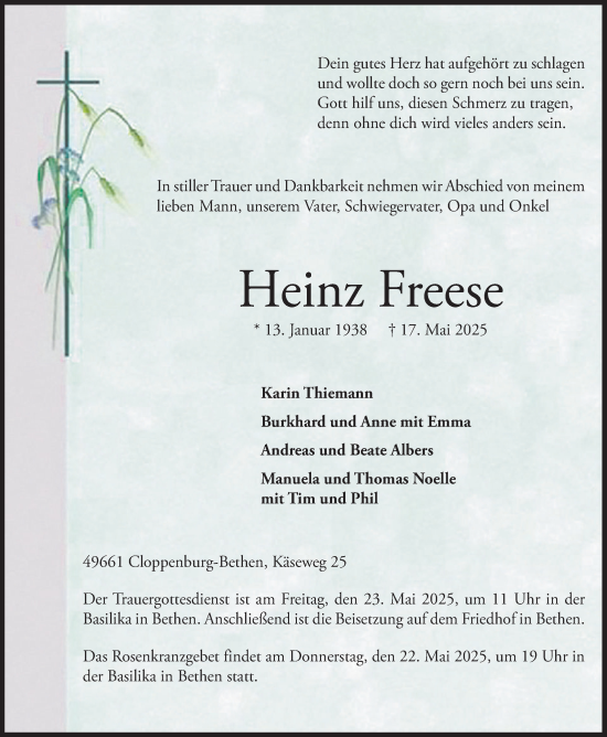 Anzeige von Heinz Freese von OM-Medien