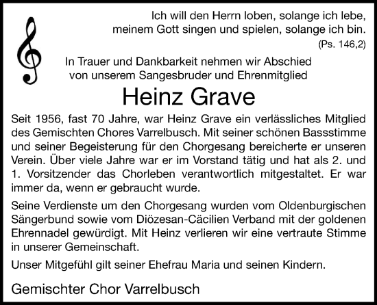 Anzeige von Heinz Grave von OM-Medien