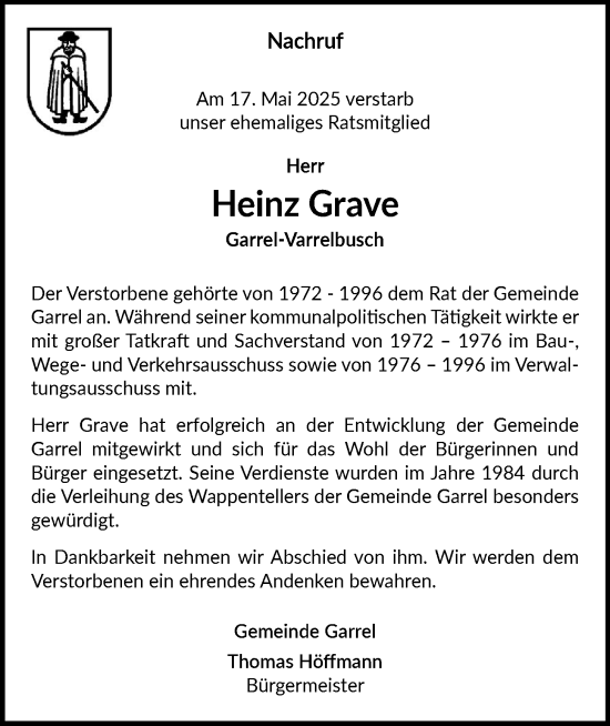 Anzeige von Heinz Grave von OM-Medien