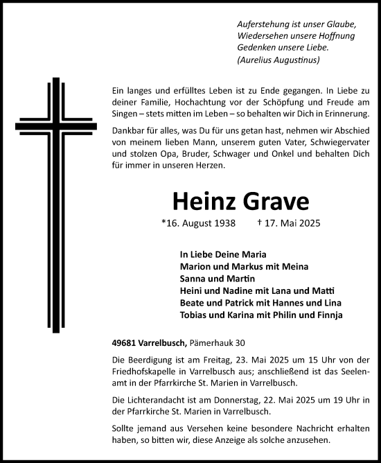 Anzeige von Heinz Grave von OM-Medien