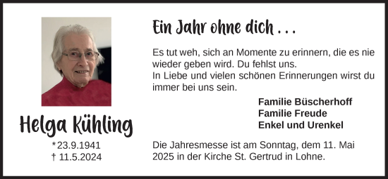 Anzeige von Helga Kühling von OM-Medien