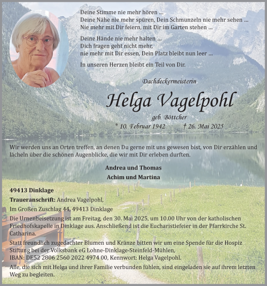 Anzeige von Helga Vagelpohl von OM-Medien