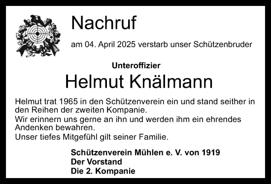 Anzeige von Helmut Knälmann von OM-Medien